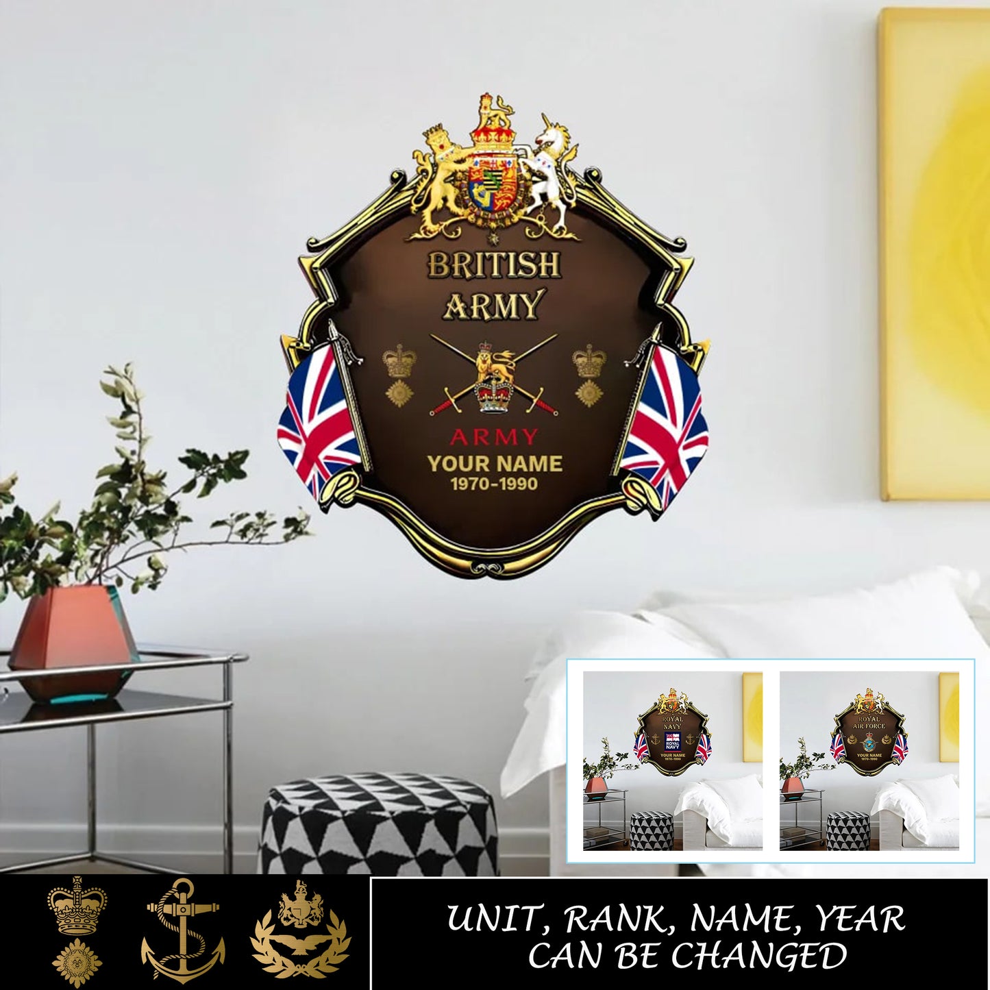 Personalized Rank Name And Year UK Soldier/Veterans Camo Cut Metal Sign - Gold Rank - 17278272