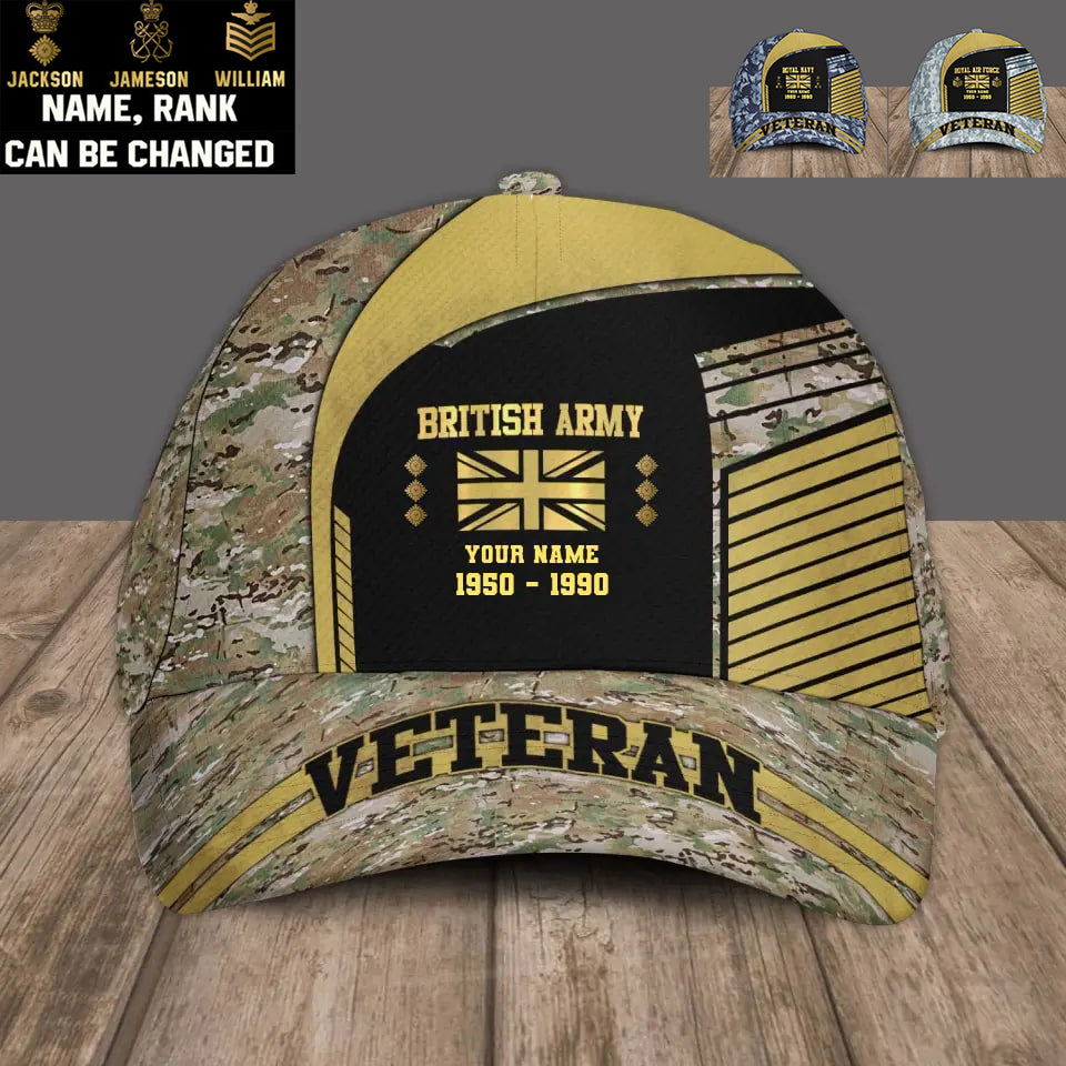 Personalized Rank, Year And Name UK Soldier/Veterans Camo Baseball Cap Veteran - 17109792