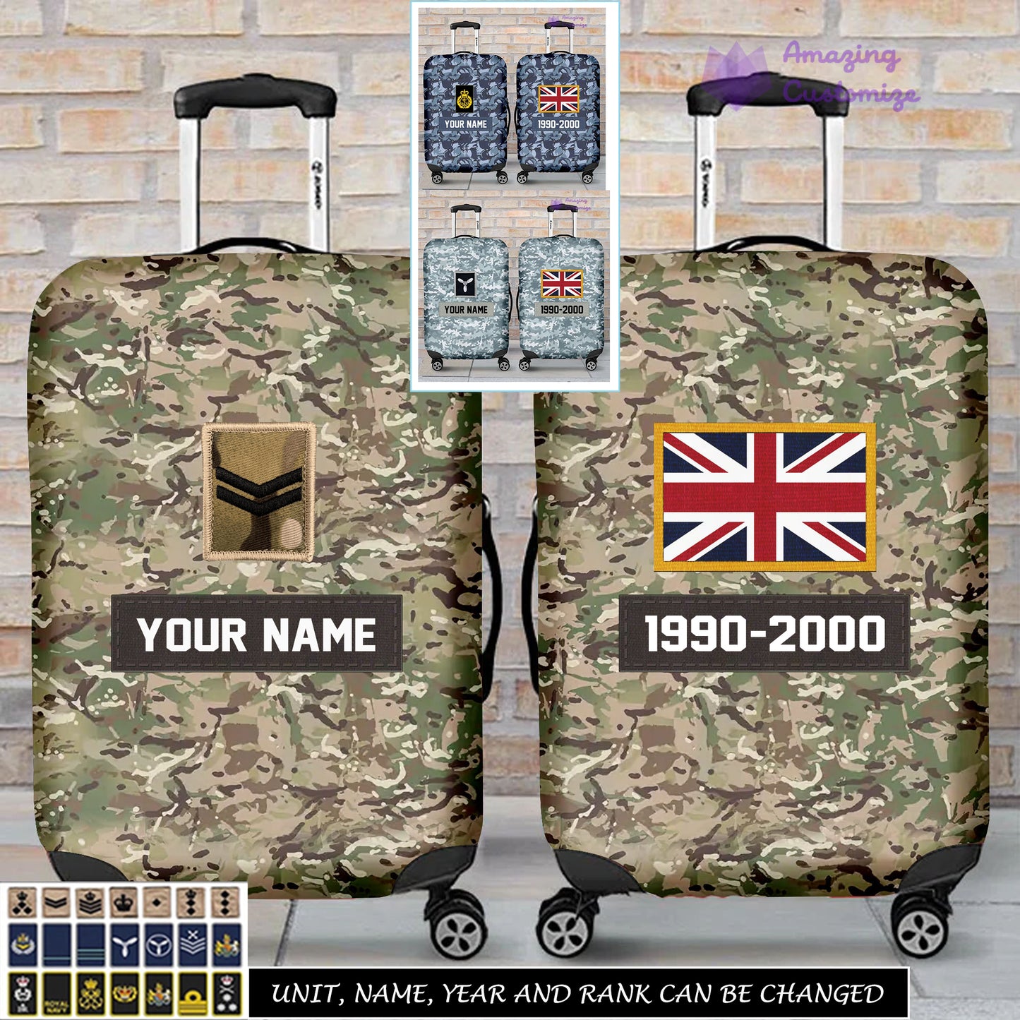 Personalized UK Soldier/ Veteran With Name, Year And Rank Luggage Cover All Over Printed - 17294688