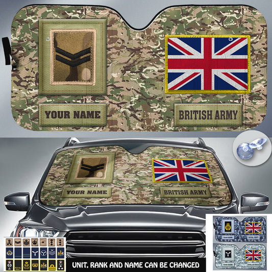 Pare-soleil de voiture personnalisé avec camouflage soldat/vétéran britannique avec nom et grade - 17230752