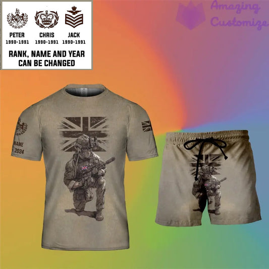 Personalized UK Soldier/ Veteran Camo With Name, Year And Rank Combo T-Shirt + Short 3D Printed  - 08072401UT