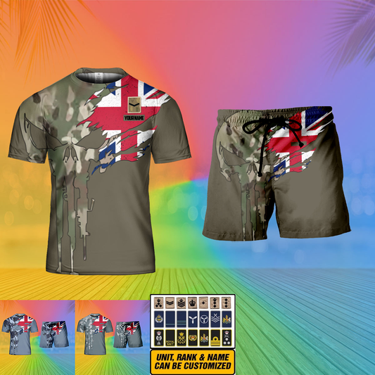 Personalized UK Soldier/ Veteran Camo With Name And Rank Combo T-Shirt + Short 3D Printed