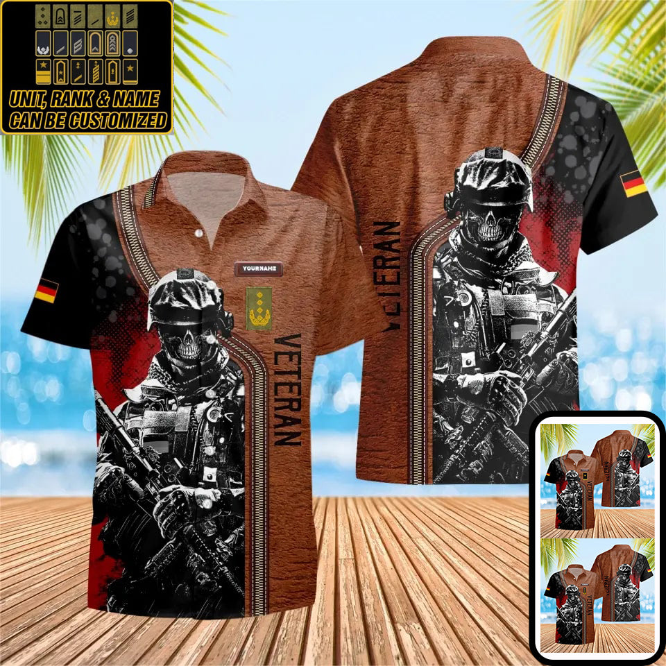 T-shirt Hawaï personnalisé avec camouflage de soldat/vétéran allemand avec nom et grade imprimé en 3D - 0604230001