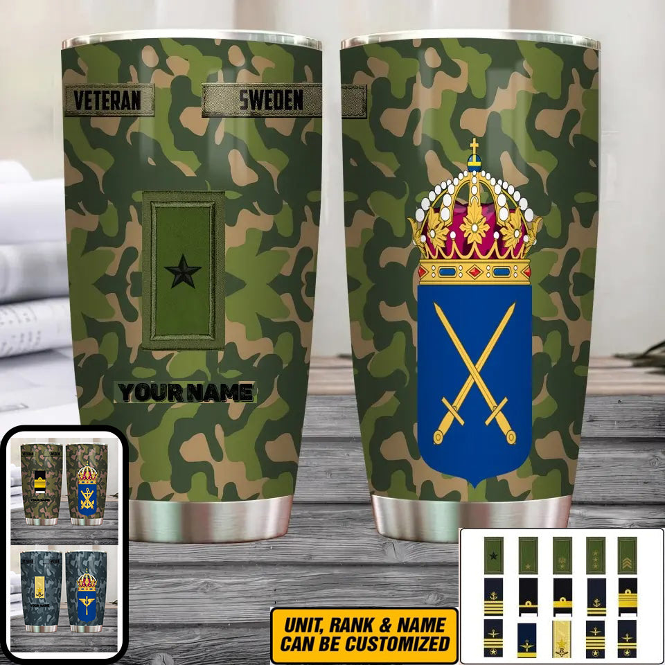 Personalisierter schwedischer Veteran/Soldat mit Rang und Namen, Camouflage-Becher, komplett bedruckt – 3004230002