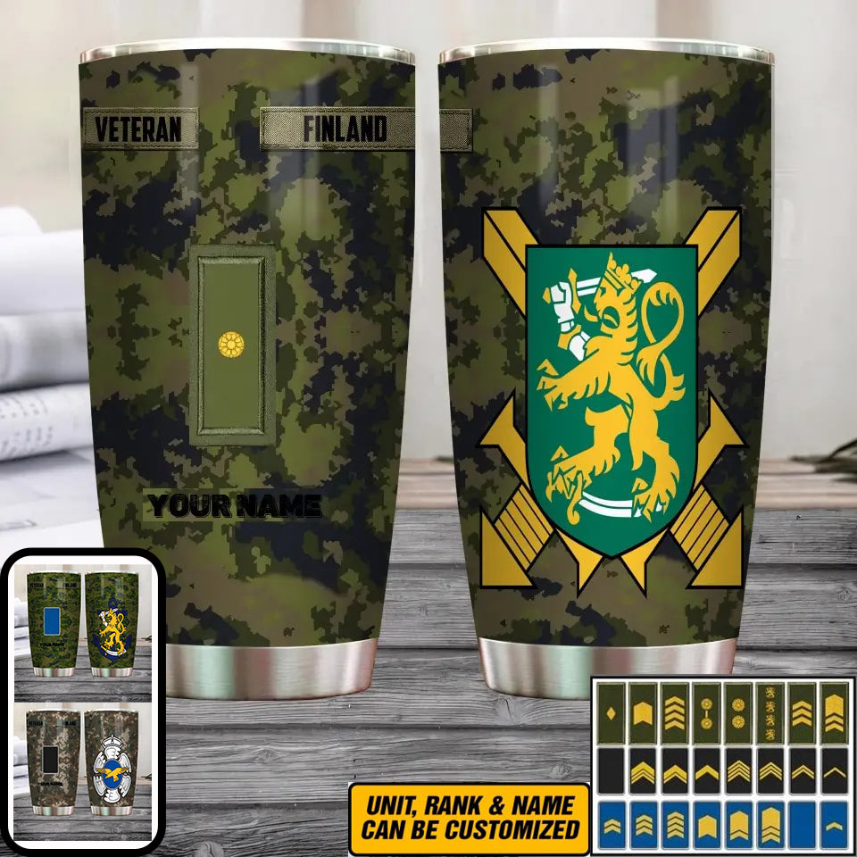 Personalisierter finnischer Veteran/Soldat mit Rang und Namen, Camouflage-Becher, komplett bedruckt – 3004230002