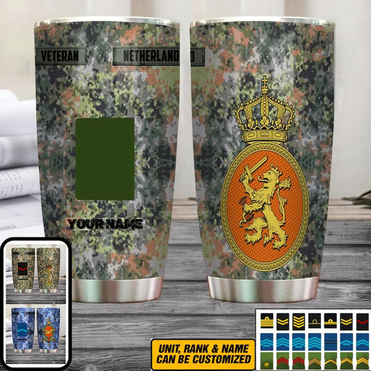 Personalisierter niederländischer Veteran/Soldat mit Rang und Namen, Camouflage-Becher, komplett bedruckt – 3004230002