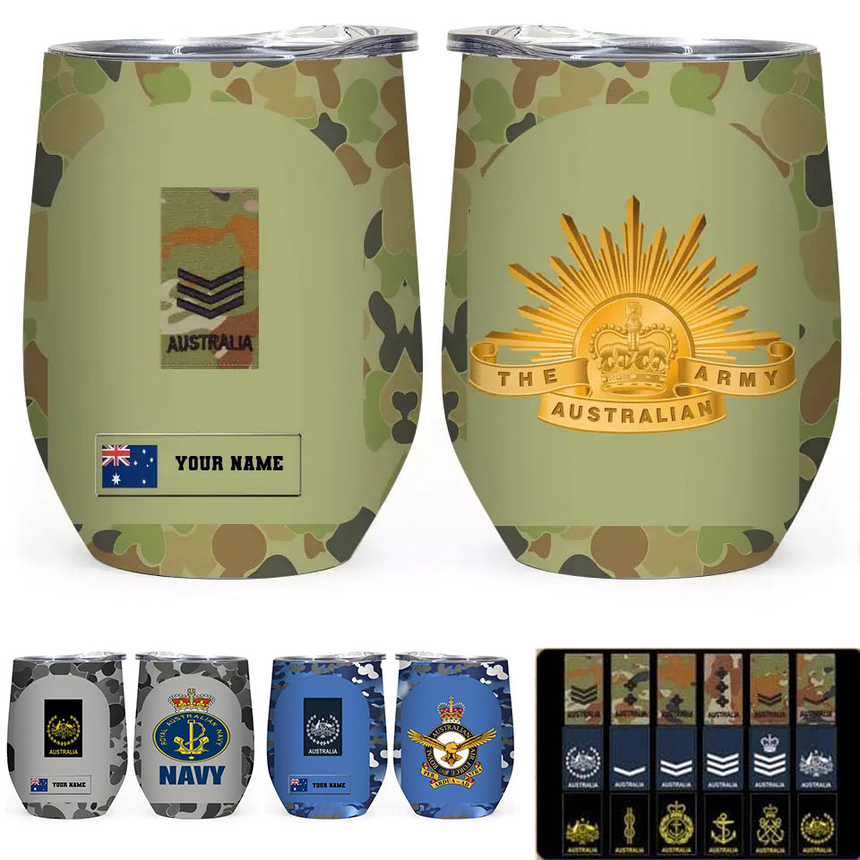 Personalisierter australischer Veteran/Soldat mit Rang und Namen, Camouflage-Becher, komplett bedruckt, 0302240003