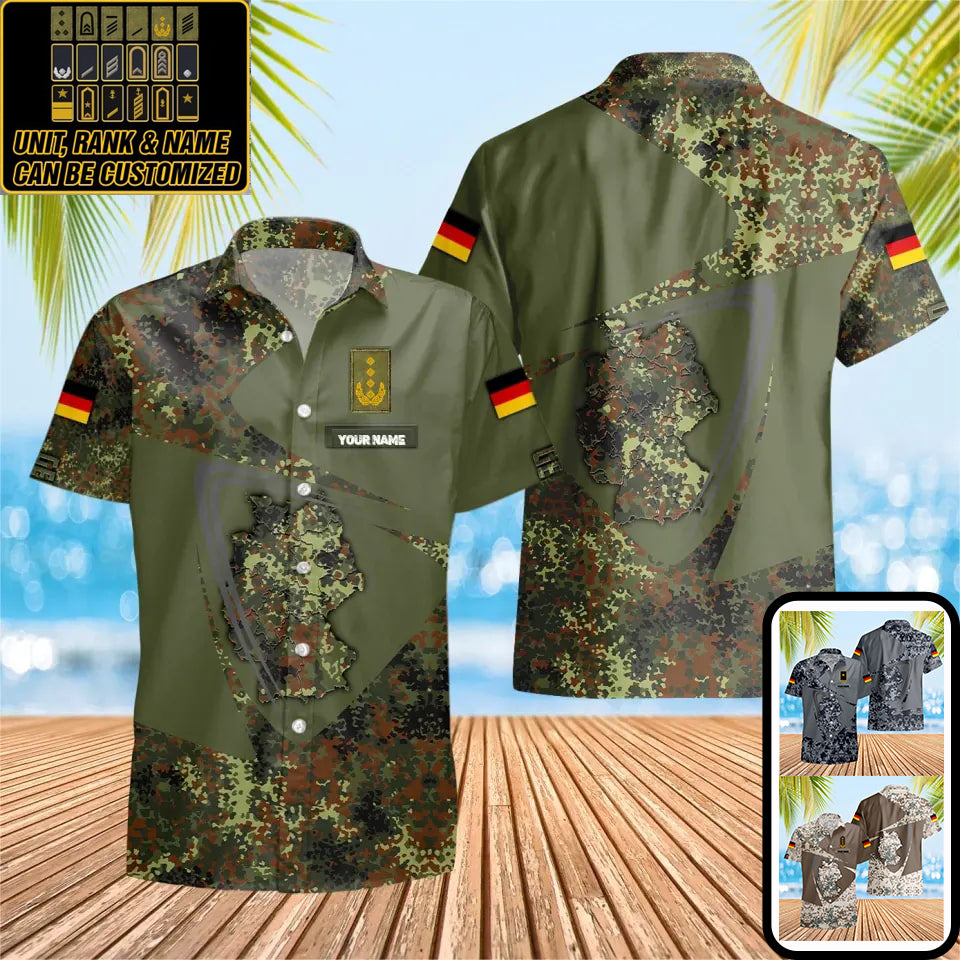 Personalisiertes deutsches Soldaten-/Veteranen-Tarnhemd mit Namen und Rang, Hawaii-Hemd, 3D-Druck – 0604230004