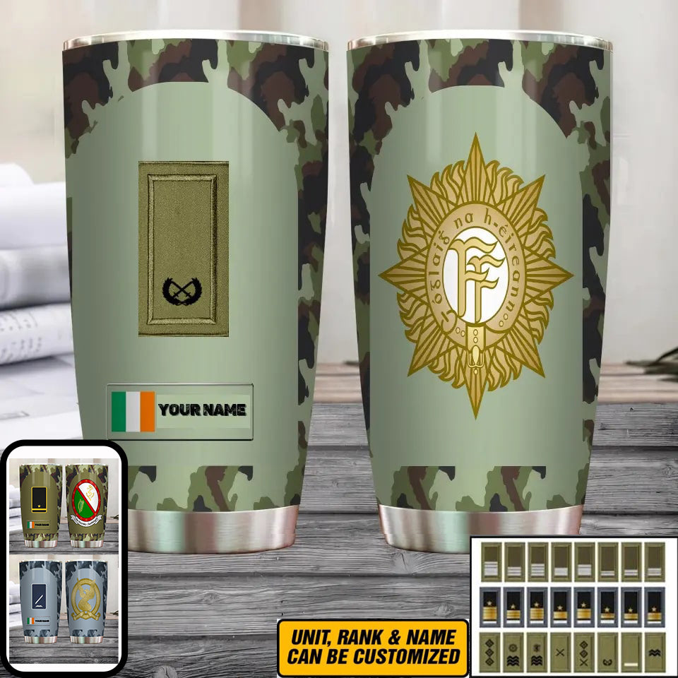 Verre à vin personnalisé avec motif camouflage pour vétéran/soldat irlandais avec rang et nom - 3004230003