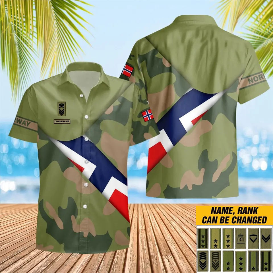 Personalisiertes norwegisches Soldat-/Veteranen-Tarnhemd mit Namen und Rang, Hawaii-Hemd, 3D-Druck – 0905230003