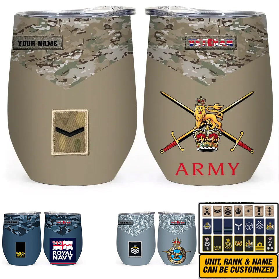 Personalisierter Becher mit Camouflage-Muster für Veteranen/Soldaten aus dem Vereinigten Königreich mit Rang, komplett bedruckt – 0202240018