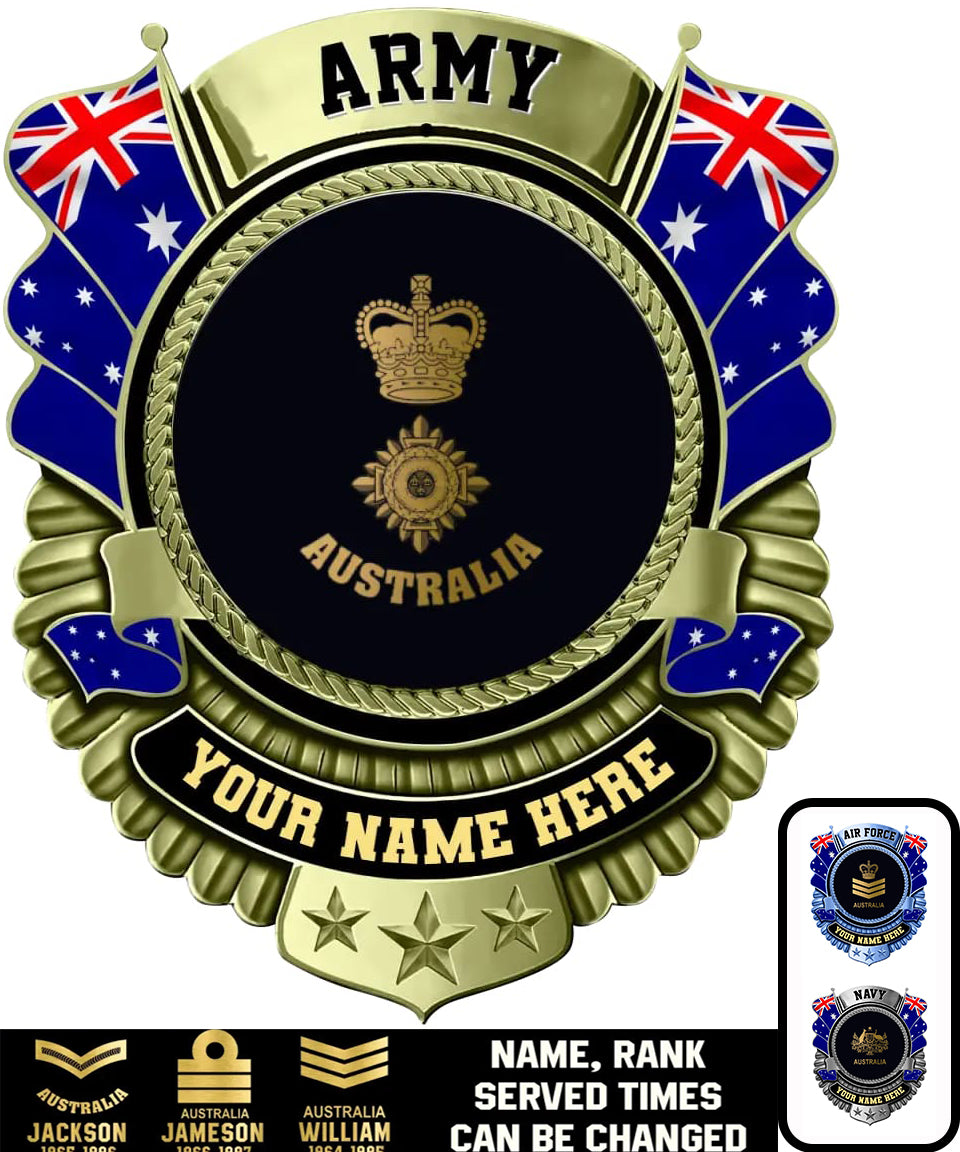 Personalized Rank Name And Year Australian Soldier/Veterans Camo Cut Metal Sign - Gold Rank - 0102240013