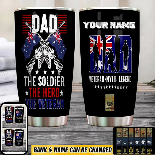 Personalisierter australischer Veteran/Soldat mit Rang und Namen, Camouflage-Becher, komplett bedruckt 0302240021