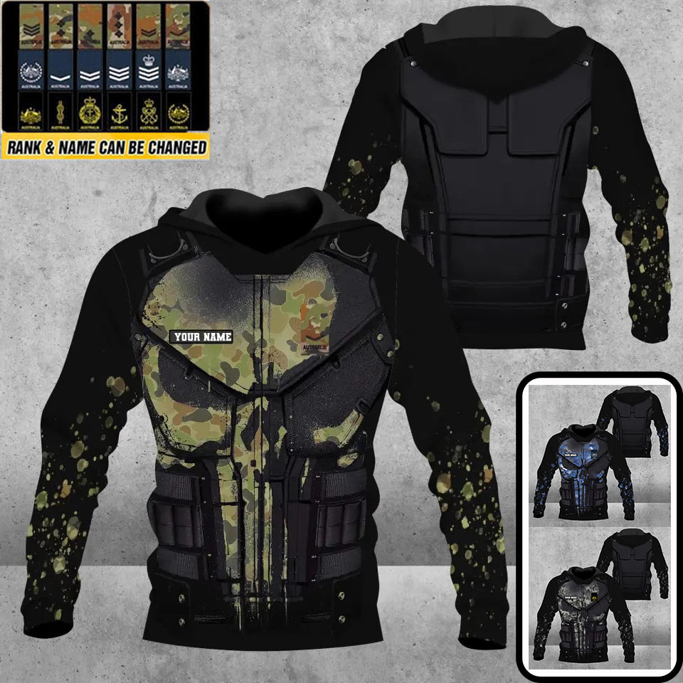 Sweat à capuche personnalisé avec camouflage soldat/vétéran australien avec nom et grade imprimé en 3D - 17013888