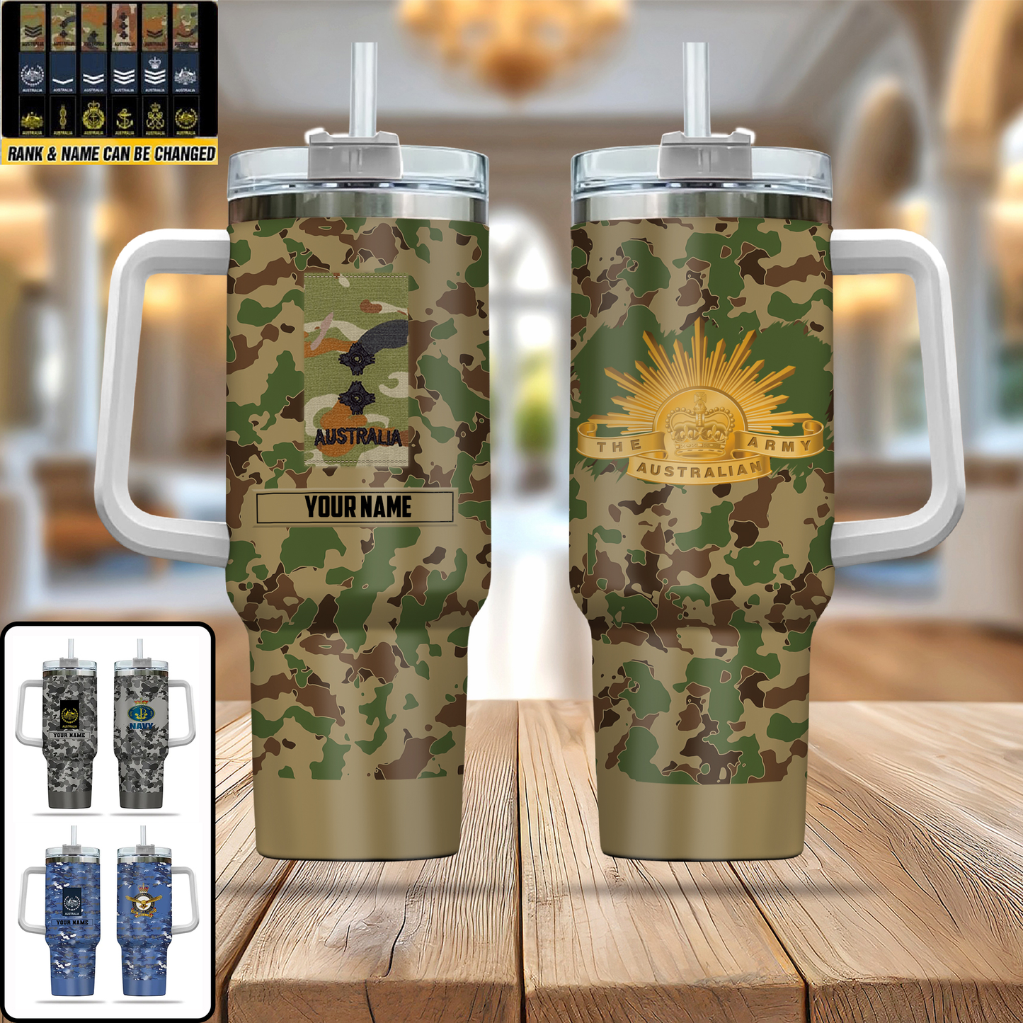 Personalized Australian Soldier/ Veteran Camo With Name And Rank 40oz Tumbler 3D Printed - 2401240001