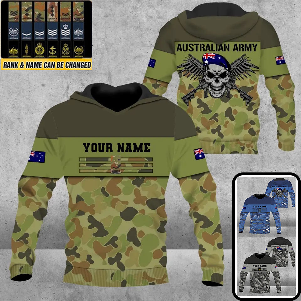 Sweat à capuche personnalisé avec camouflage soldat/vétéran australien avec nom et grade imprimé en 3D - 17022528