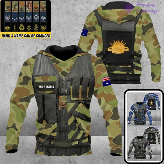 Sweat à capuche personnalisé avec camouflage soldat/vétéran australien avec nom et grade imprimé en 3D - 17049312