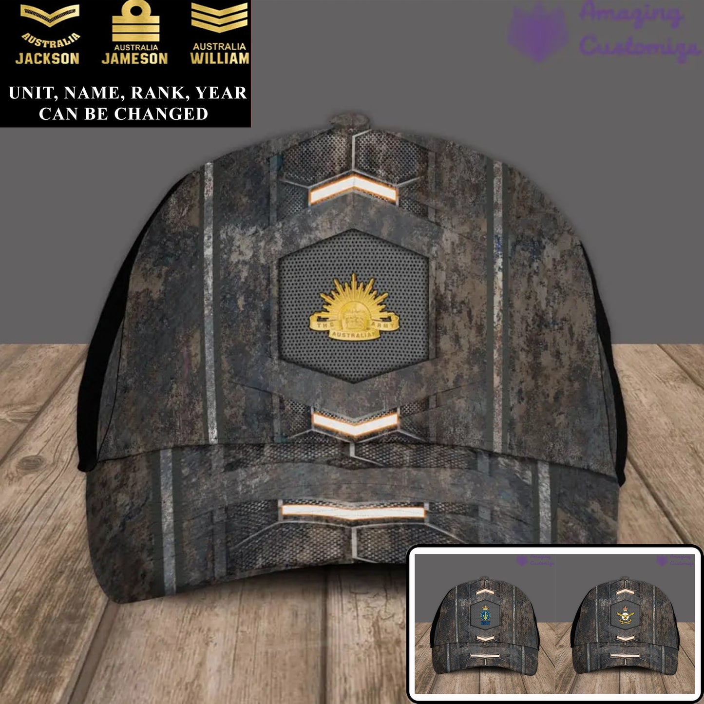 Casquette de baseball camouflage personnalisée avec grade, année et nom pour soldat/vétéran australien - 17177184