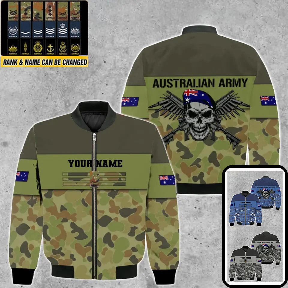 Personalisierte Bomberjacke im Camouflage-Muster für australische Soldaten/Veteranen mit Namen und Rang, bedruckt -111223001