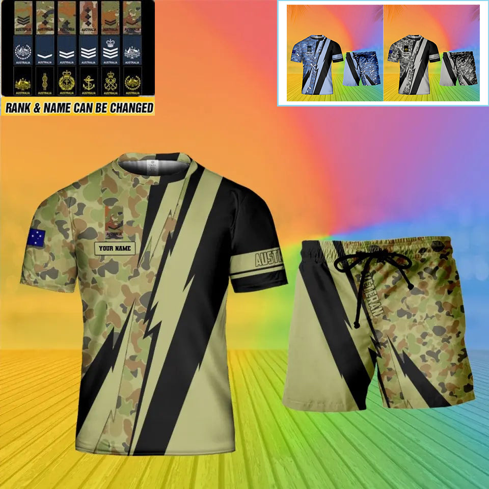 T-shirt personnalisé avec camouflage soldat/vétéran australien avec nom et grade + short imprimé en 3D - 0503240001QA