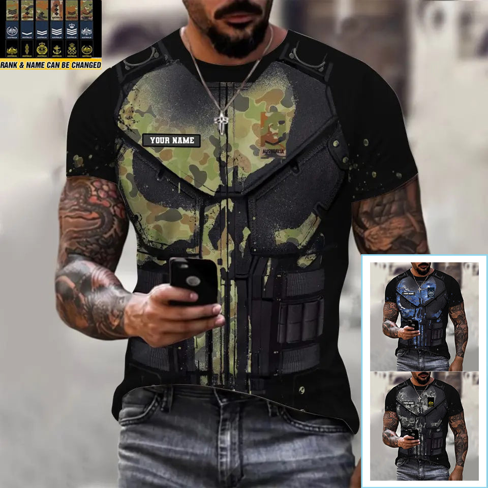 Personalized Australia Soldier/ Veteran Camo With Name And Rank T-shirt 3D Printed  - 2911230001QA