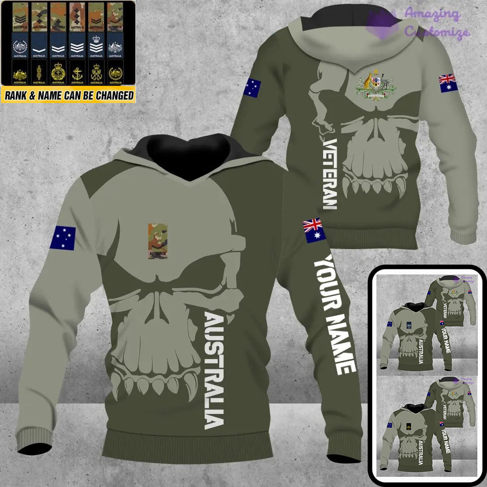 Sweat à capuche personnalisé avec camouflage soldat/vétéran australien avec nom et grade imprimé en 3D - 17080416