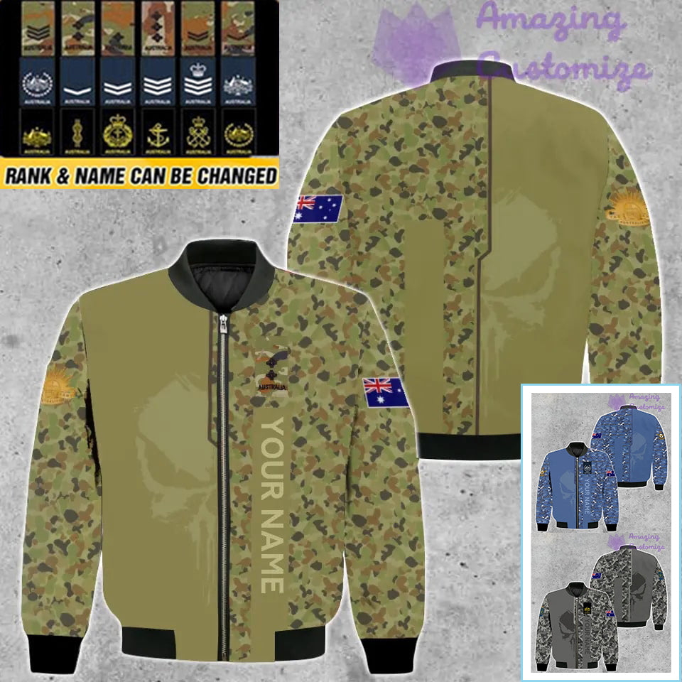 Personalisierte Bomberjacke mit Camouflage-Muster für australische Soldaten/Veteranen mit Namen und Rang, 3D-Druck – 10052401QA