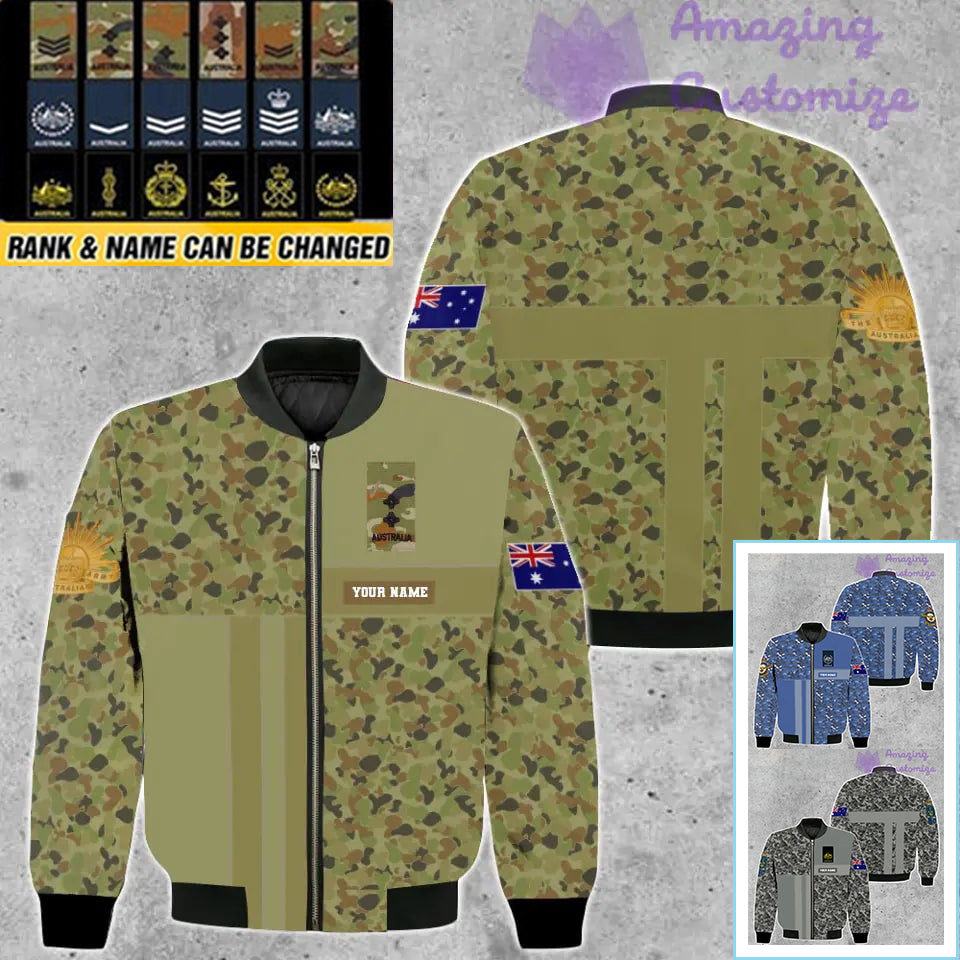 Veste de bombardier personnalisée avec camouflage soldat/vétéran australien avec nom et grade, imprimée en 3D - 07052401QA