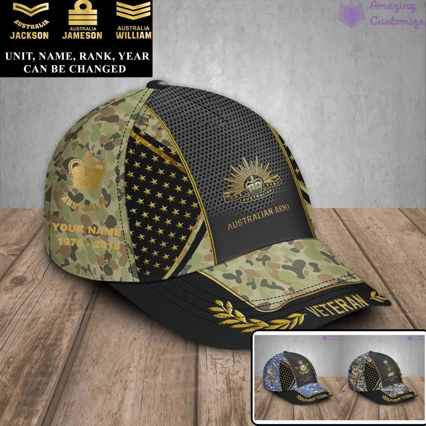 Personalized Rank, Year And Name Australia Soldier/Veterans Camo Baseball Cap - 17163360