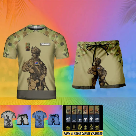 Personalized Australian Soldier/ Veteran Camo With Name And Rank Combo T-Shirt + Short 3D Printed -15Mar2401
