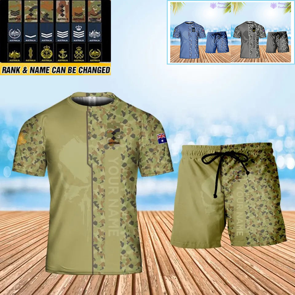 T-shirt personnalisé avec camouflage soldat/vétéran australien avec nom et grade + short imprimé en 3D - 10052401QA