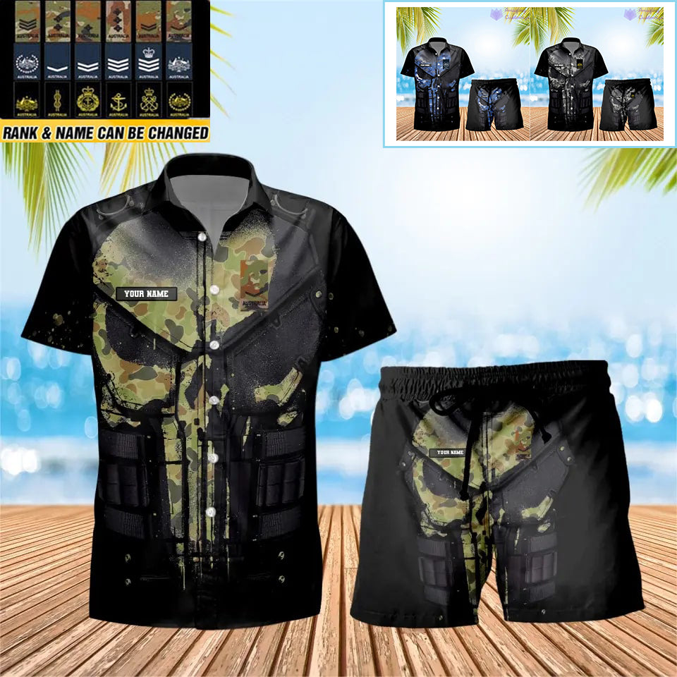 Personalisiertes australisches Soldaten-/Veteranen-Tarnmuster mit Rangkombination, Hawaiihemd + Shorts, 3D-Druck – 2911230001QA