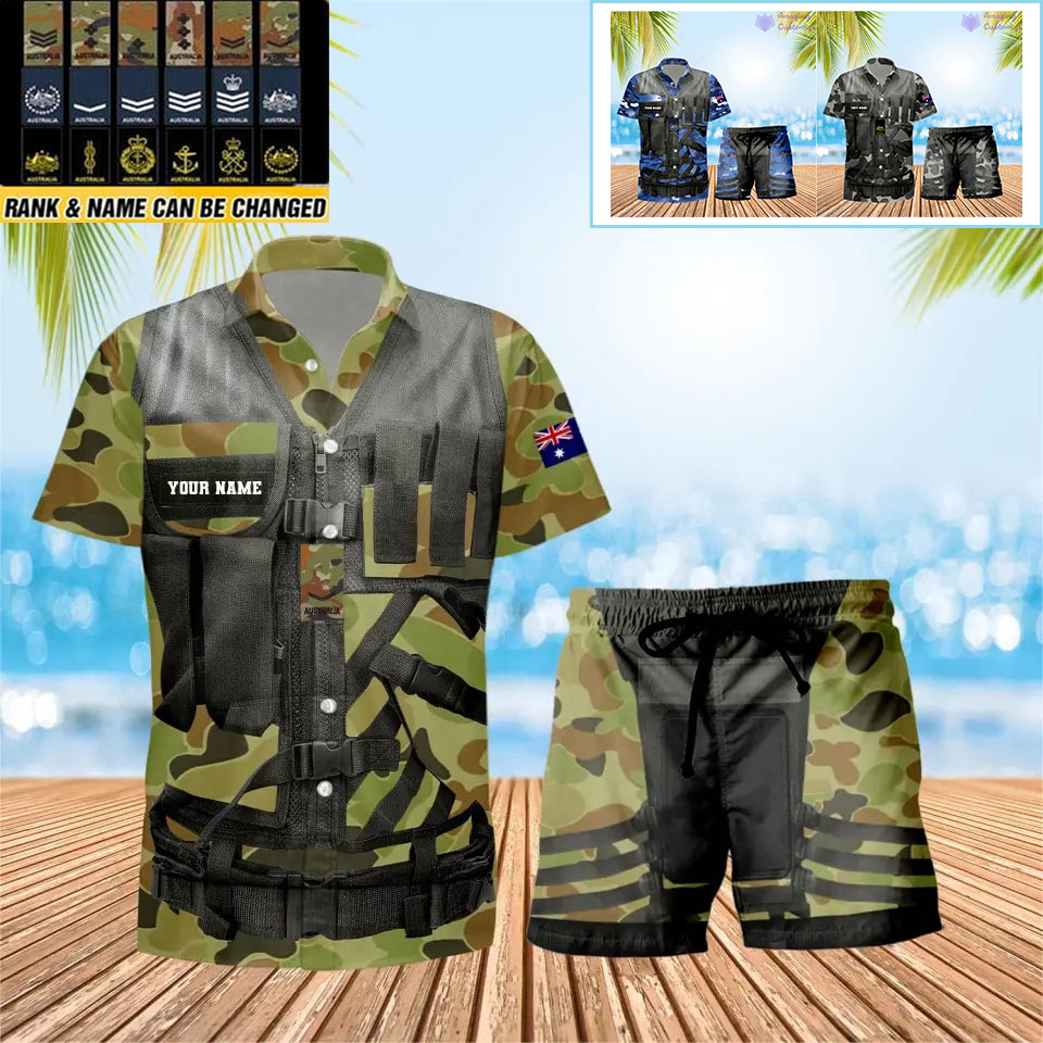 Personalized Australia Soldier/ Veteran Camo With Rank Combo Hawaii Shirt + Short 3D Printed - 22042401QA