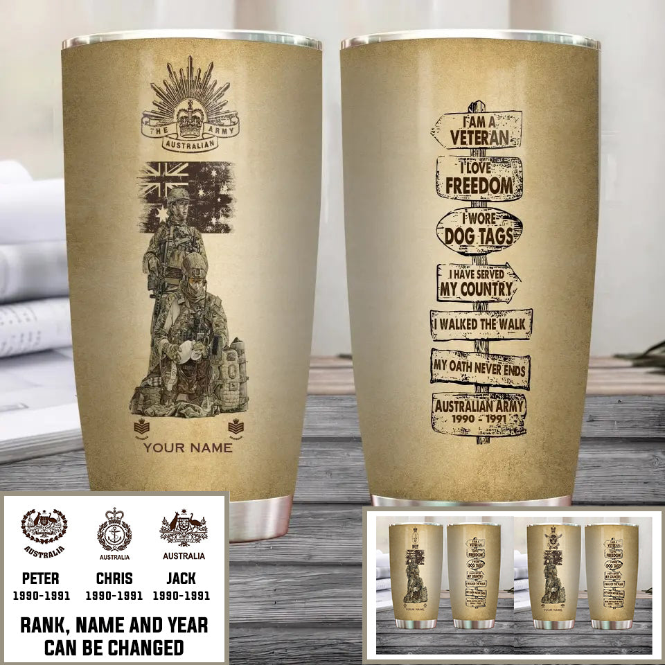 Personalized Australia Veteran/ Soldier With Rank, Year And Name Tumbler - 12062401QA