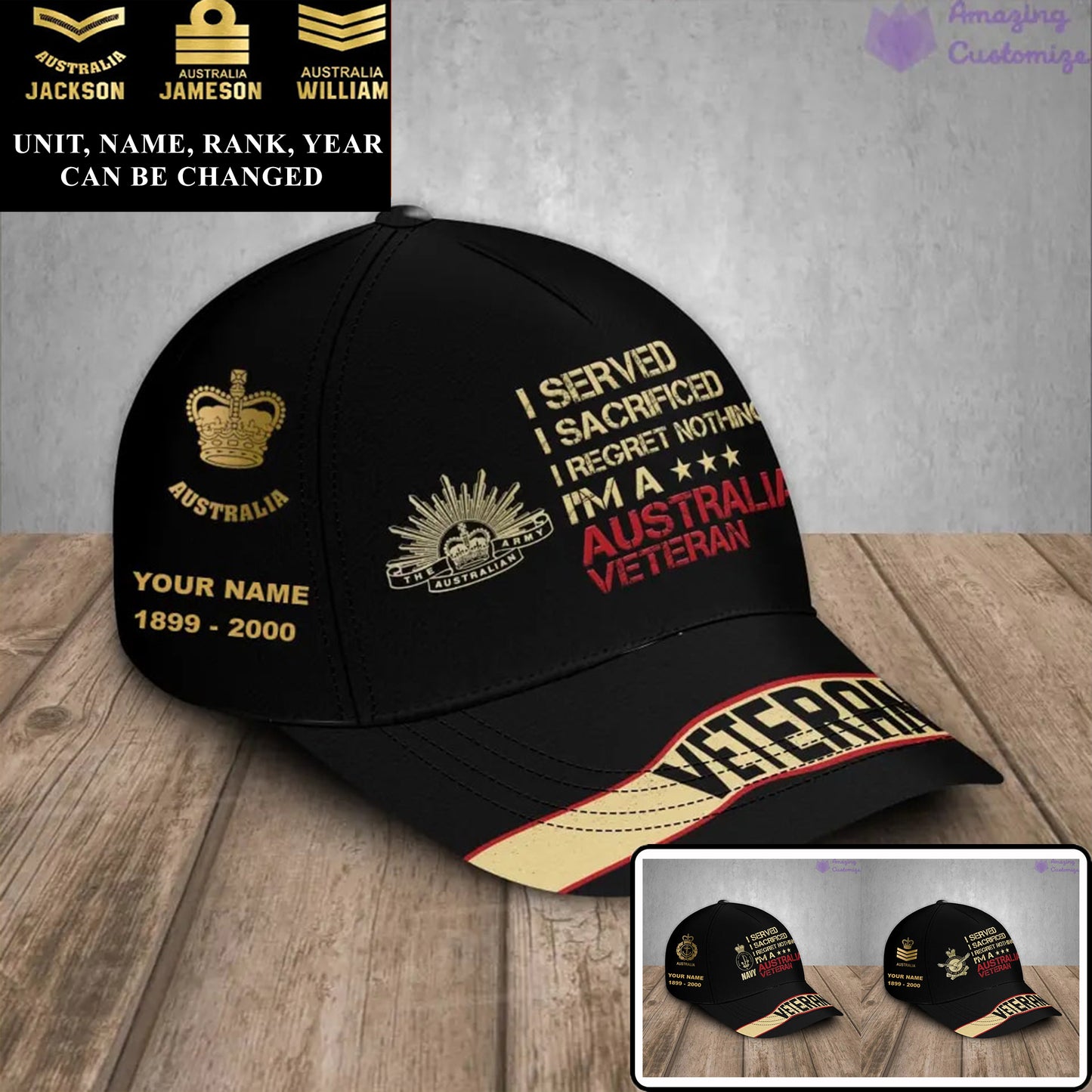 Personalized Rank, Year And Name Australia Soldier/Veterans Camo Baseball Cap - 17167680