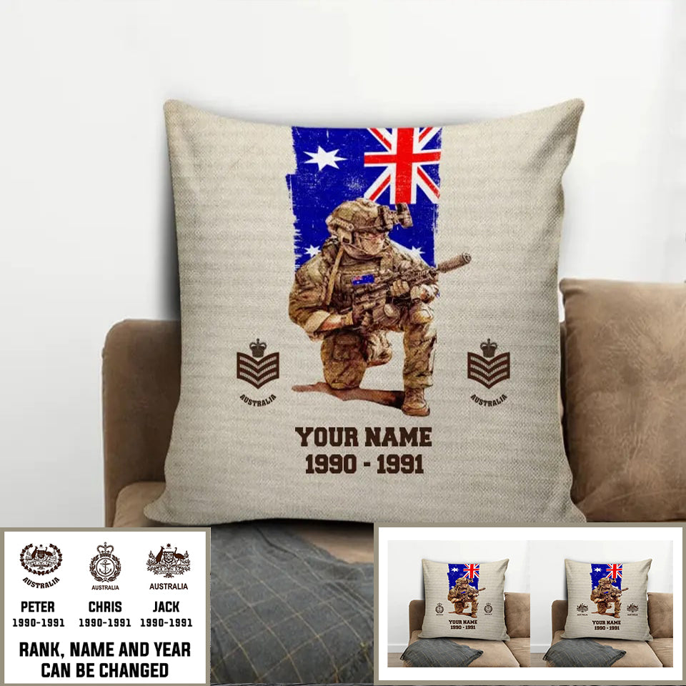 Personalisiertes Kissen für australische Soldaten/Veteranen mit Namen, Jahr und Rang, 3D-Druck – 03072401UT