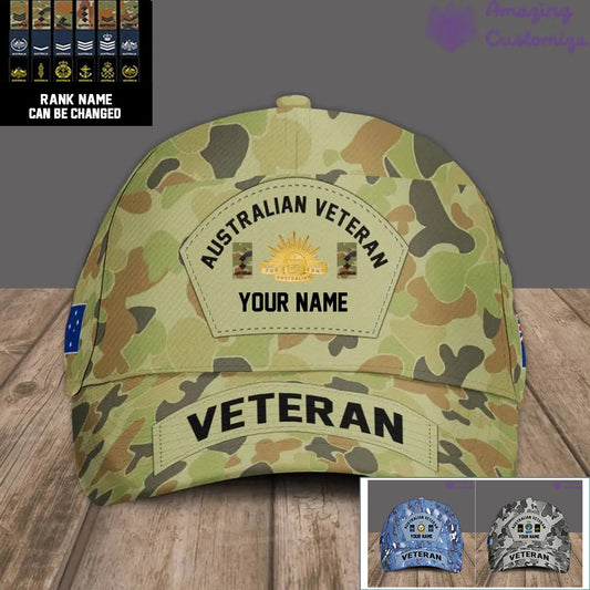 Casquette de baseball camouflage personnalisée avec rang et nom pour soldat/vétéran australien - 1717027201