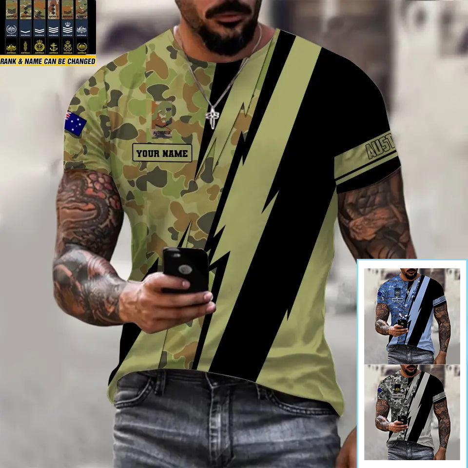 T-shirt personnalisé avec camouflage soldat/vétéran australien avec nom et grade imprimé en 3D - 0503240001QA