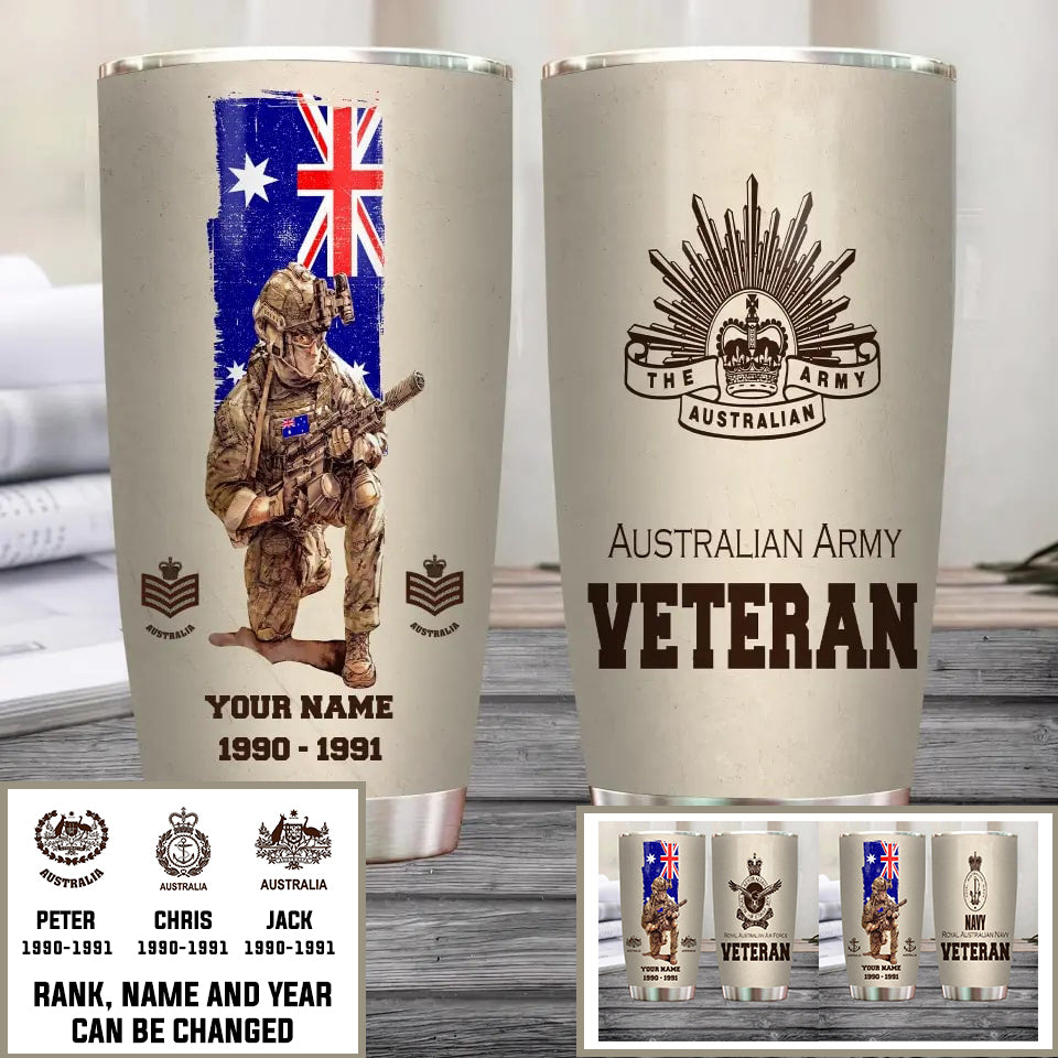 Personalisierter australischer Veteranen-/Soldat-Becher mit Rang, Jahr und Namen - 10062401QA