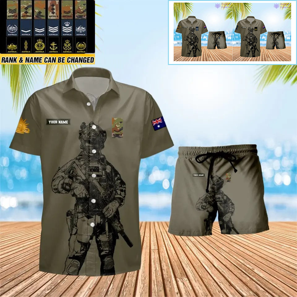 Personalisiertes australisches Soldaten-/Veteranen-Tarnmuster mit Rangkombination Hawaiihemd + Shorts 3D-Druck – 17042401QA