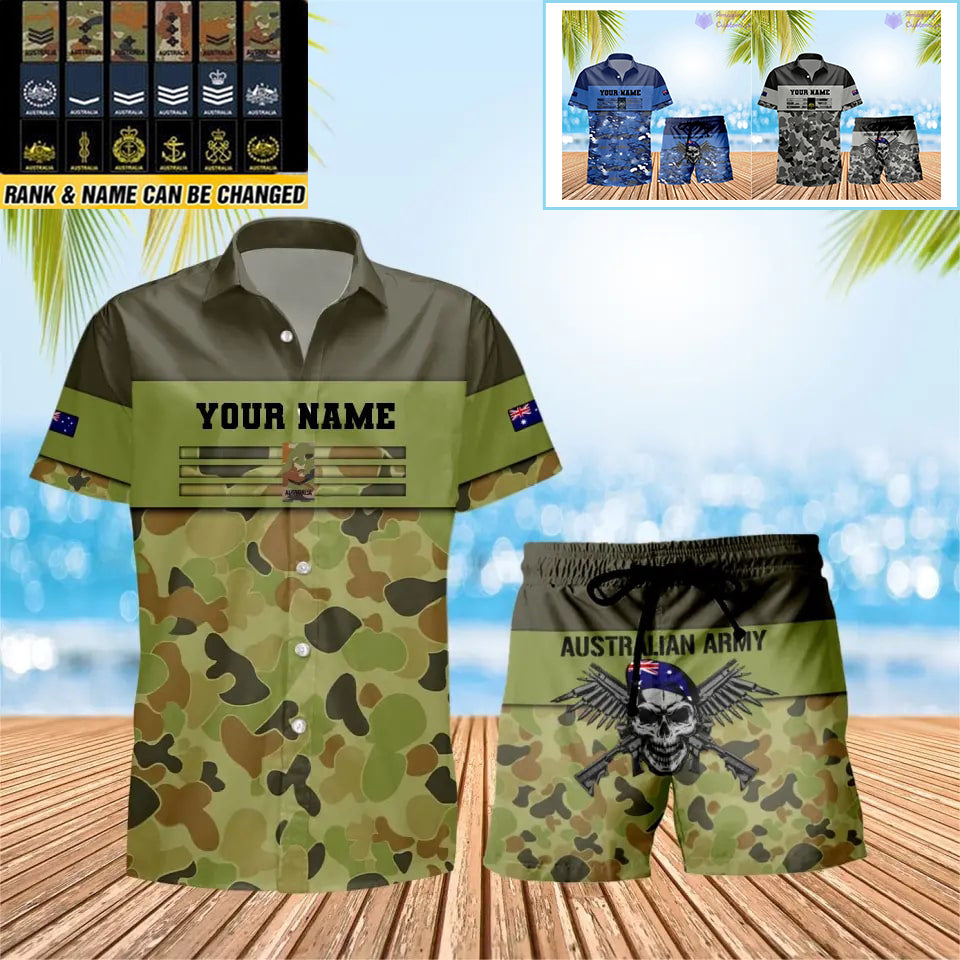 Personalisiertes australisches Soldaten-/Veteranen-Tarnmuster mit Rangkombination Hawaiihemd + Shorts 3D-Druck – 1112230001QA