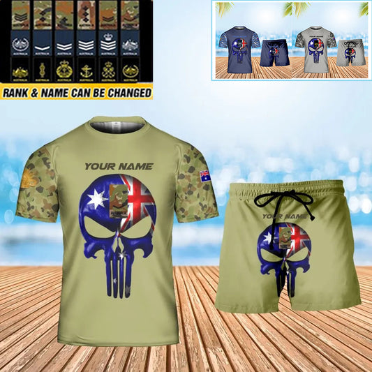 Personalized Australia Soldier/ Veteran Camo With Name And Rank Combo T-Shirt + Short 3D Printed  - 28052401QA