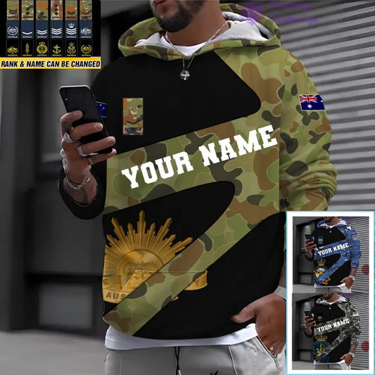 Personalized Australia Soldier/ Veteran Camo With Name And Rank Hoodie 3D Printed - 17065728