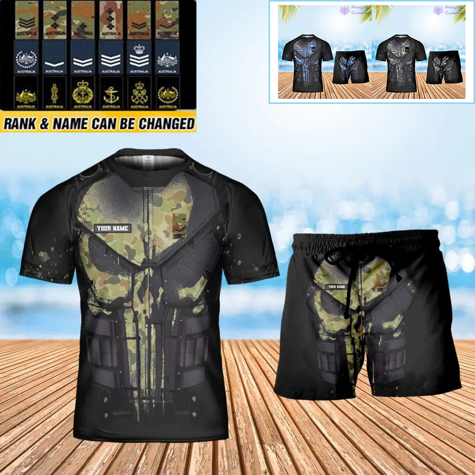 Personalisiertes australisches Soldaten-/Veteranen-Tarnmuster mit Namen und Rang, Kombi-T-Shirt + Short, 3D-Druck – 2911230001QA