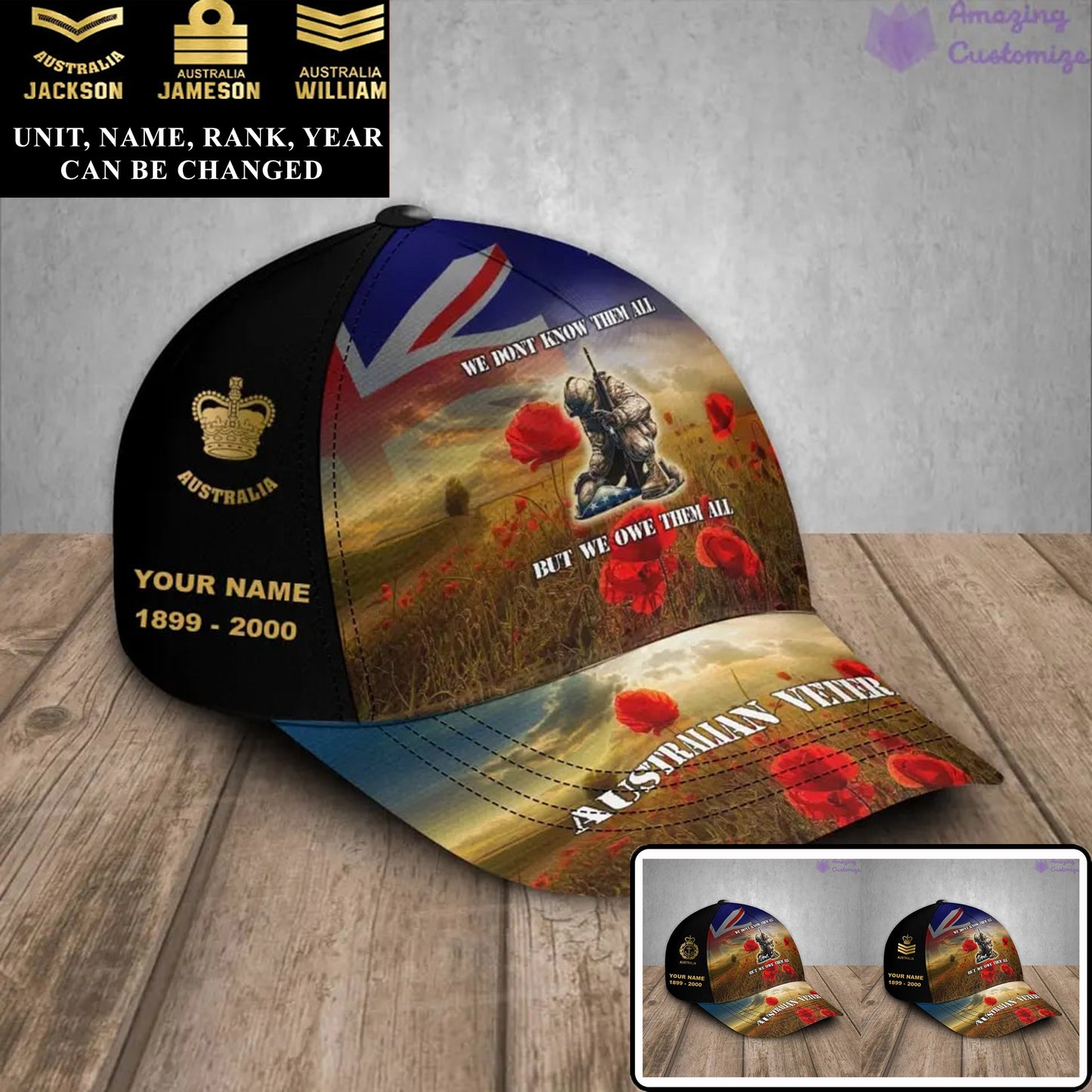 Personalized Rank, Year And Name Australia Soldier/Veterans Baseball Cap - 17182368