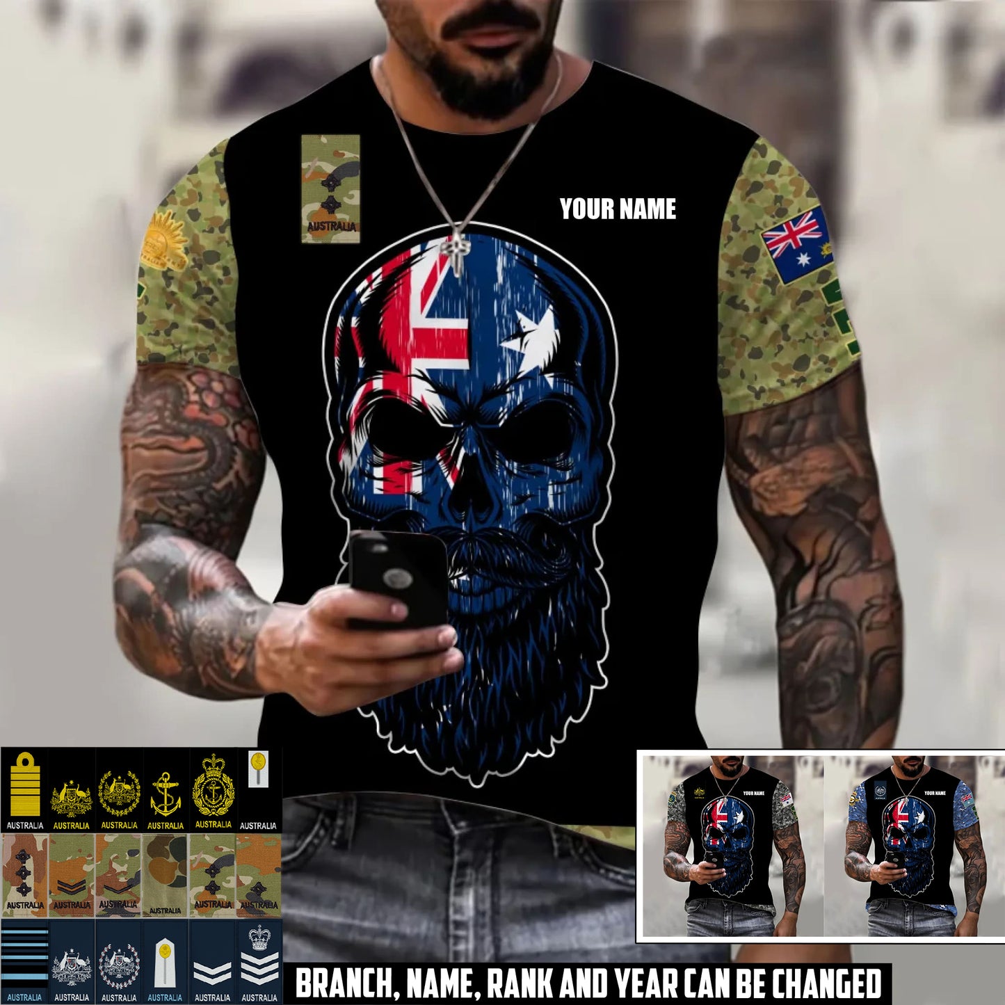 Personalized Australia Soldier/Veteran Camo with Name and Rank T-Shirt All Over Printed - 17410464