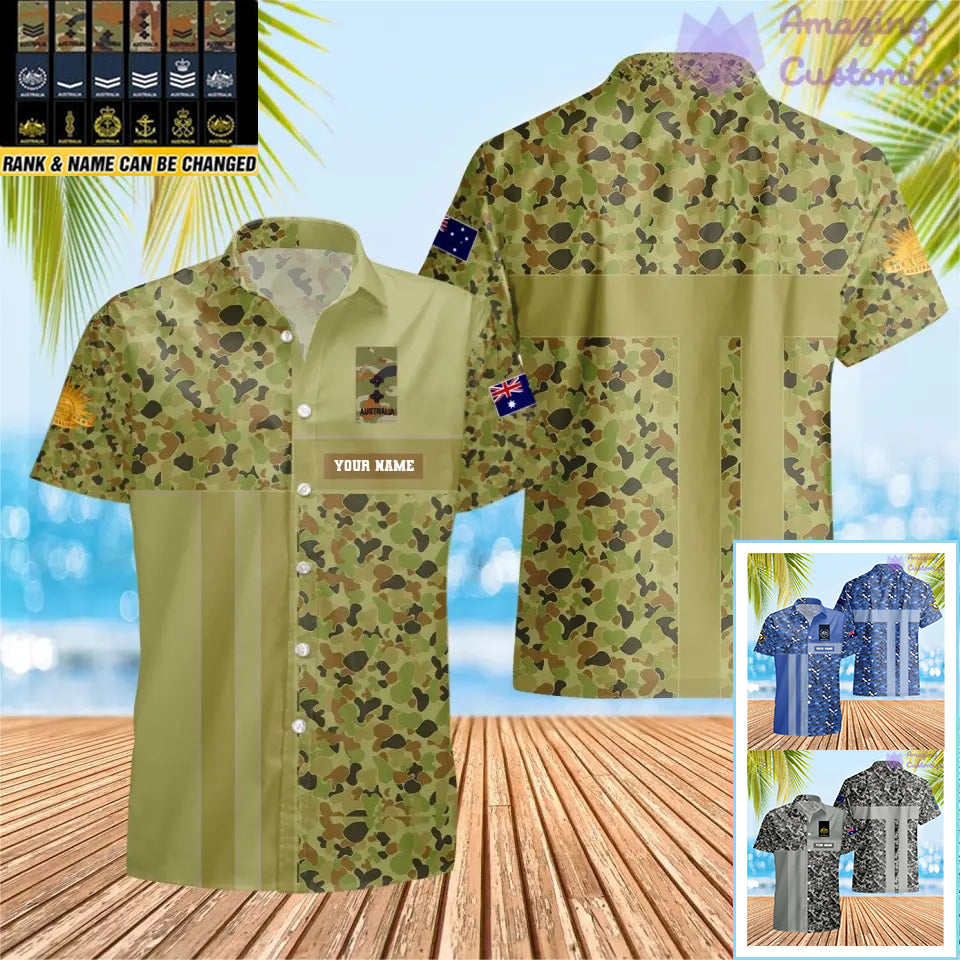 Camouflage personnalisé soldat/vétéran australien avec nom et grade imprimés à Hawaï - 07052401QA