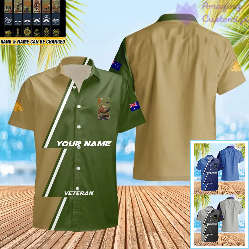 Personalisierbares Australien-Soldat/Veteranen-Hawaii-Shirt mit Namen und Rang, komplett bedruckt – 20052401QA