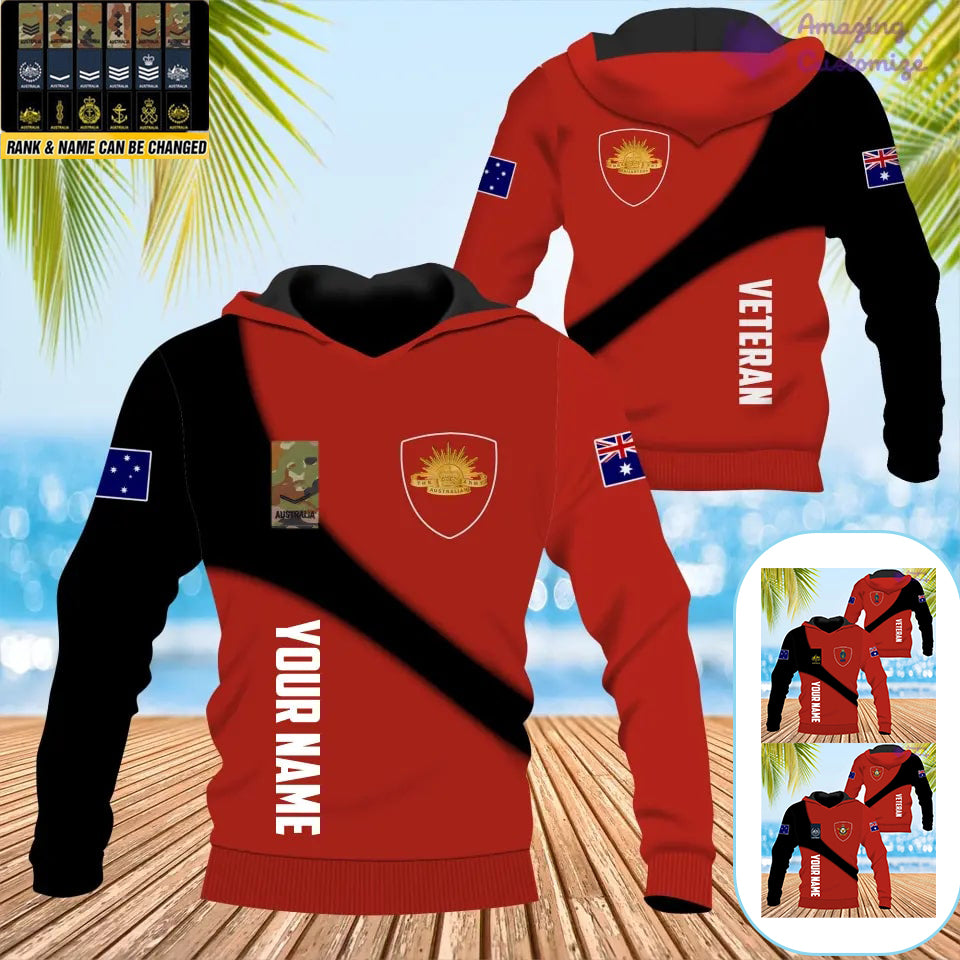 Personalisiertes Australien-Kapuzenshirt für Soldaten/Veteranen mit Namen und Rang, komplett bedruckt – 08042401QA