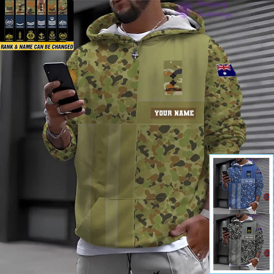 Sweat à capuche personnalisé avec camouflage soldat/vétéran australien imprimé avec nom et grade - 17150400